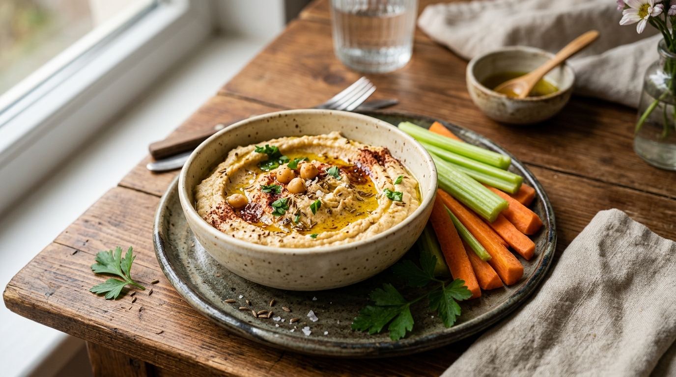 Domaći humus sa štapićima od šargarepe i celera